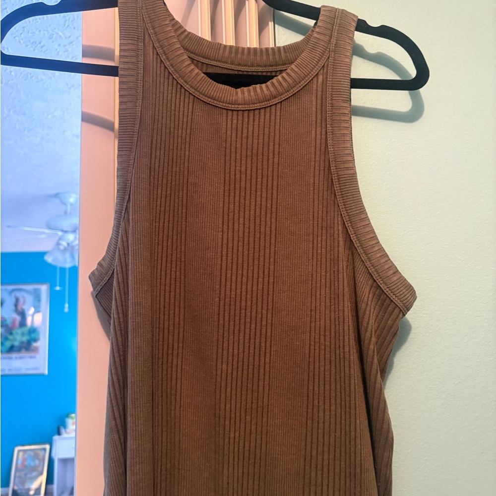 Sleeveless Ribbed Tan Top